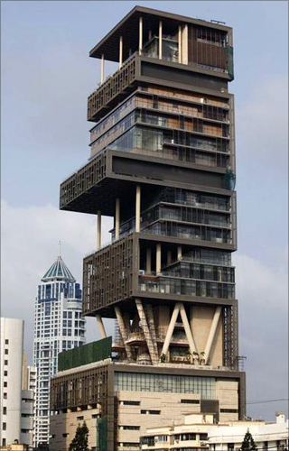 A view of the new house of Mukesh Ambani, chairman of Indian energy company Reliance Industries, in Mumbai.