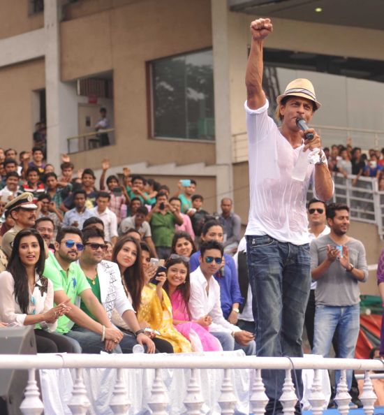 Shah Rukh Khan celebrates Kolkata Knight Riders' triumph at the Eden Gardens on Tuesday evening.