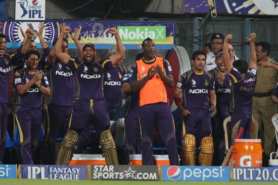 Kolkata players celebrate after winning the game.