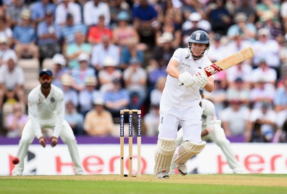 Alastair Cook of England is caught for 95 runs by wicketkeeper MS Dhoni off the bowling of Ravindra Jadeja of India during day one of the 3rd Investec Test 