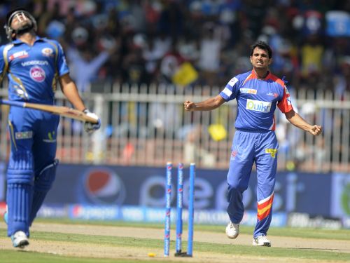 Mohammad Shami celebrates after getting the wicket of Rohit Sharma