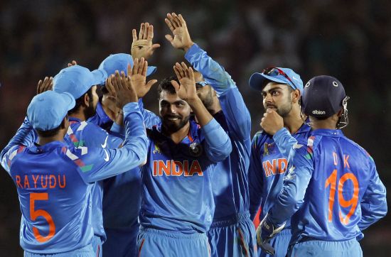 Ravindra Jadeja celebrates after picking up wicket