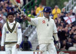 Michael Vaughan acknowledges the applause of the crowd 