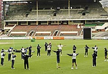 The Indian team in a training session at Melbourne