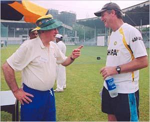 Peter Ian Philpott (left) chats with John Wright