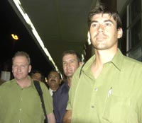 Stephen Fleming (right) arrives with his team-mates