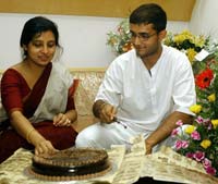 Sourav Ganguly (right) celebrates his 32nd birthday with his wife Dona