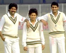 Kapil Dev, Sachin Tendulkar and Mohammed Azharuddin