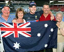 Michael Clarke (centre) with his family (Left to Right) grandfather Ray, mother Debbie, Michael, father Les and grandmother June.