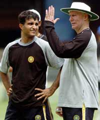 Ganguly watches as Chappell makes a point