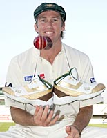 Glenn McGrath with the gold embossed shoes