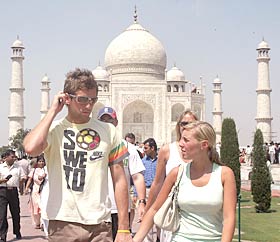 Liam Plunkett with his partner at the Taj Mahal