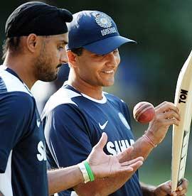 Harbhajan Singh (left) with Sourav Ganguly