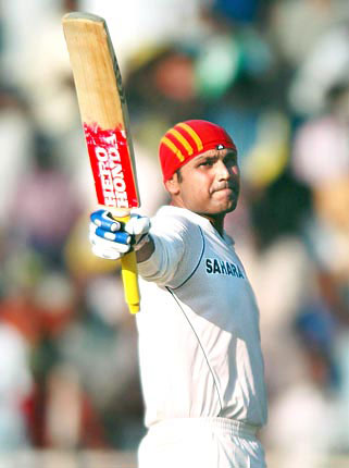 Virender Sehwag after scoring a triple century against South Africa in Chennai last year