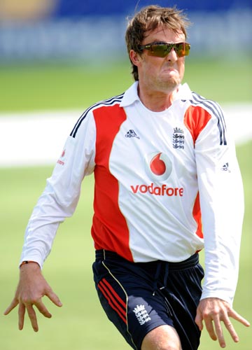 Graeme Swann pulls a face during a training session