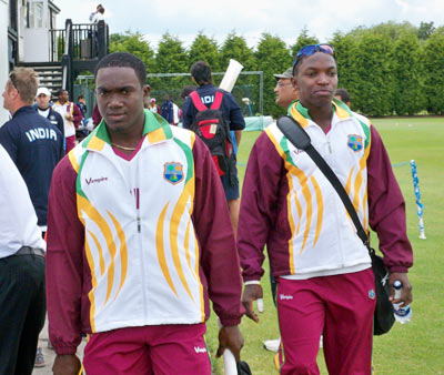 West Indies pace duo Jerome Taylor and Fidel Edwards leave the practice session