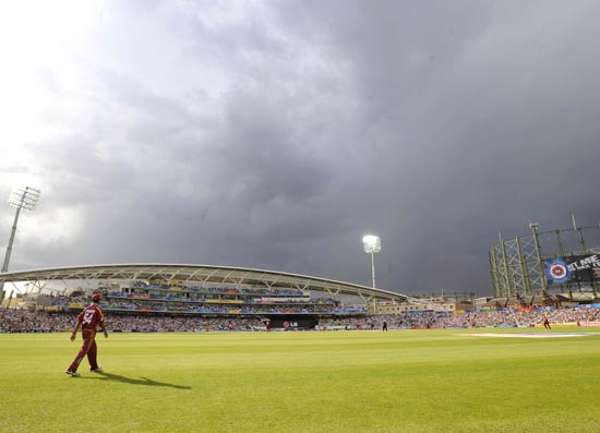 Rain stopped play twice and the target for West Indies had to be revised to 80 off 9 overs