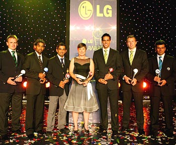 (Left to right): The Associate and Affiliate Player of the Year, William Porterfield of Ireland, The Twenty20 International Performance of the Year Award Winner, Tillakaratne Dilshan of Sri Lanka, The Test Player of the Year, Gautam Gambhir of India, The Women's Cricketer of the Year, Claire Taylor of England, The ICC Cricketer of the Year, Mitchell Johnson of Australia, The Emerging Player of the Year, Peter Siddle of Australia and The Umpire of the Year, Aleem Dar pose with their awards