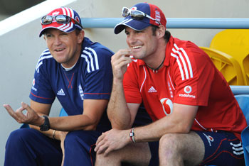 Andrew Strauss (right) with coach Andy Flower