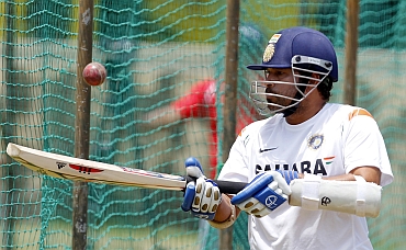 Sachin Tendulkar during a practice session