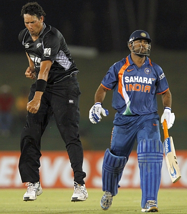 MS Dhoni reacts after his dismissal