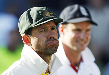 Ricky Ponting sports a dejected look after the first Ashes Test on Monday