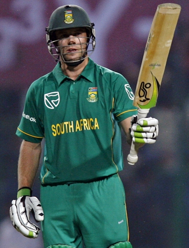 AB de Villiers celebrates after registering a hundred