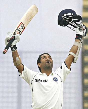 Sachin Tendulkar thanks the almighty after completing his 44th Test hundred