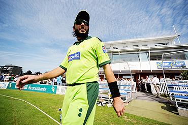 Pakistan ODI captain Shahid Afridi walks onto the field before the match against Somerset on Thursday