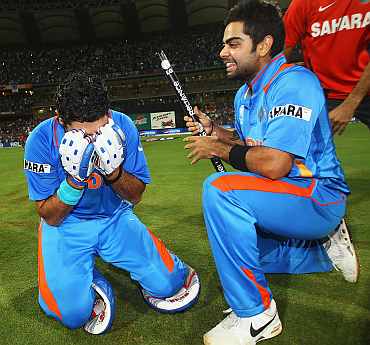 Yuvraj Singh celebrates after winning the World Cup