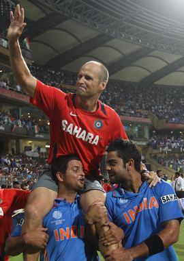 Gary Kirsten is carried aloft after the World Cup triumph