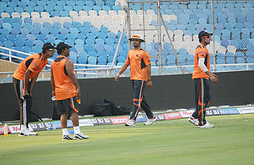 Players from Pune Warriors at a training session on Tuesday