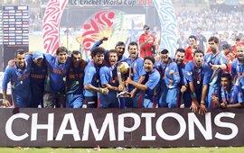 The victorious Indian team with the World Cup