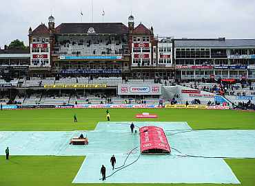 Covers on the field as the days play is called off