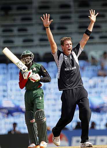 Tim Southee appeals for a wicket during his World Cup match against Kenya