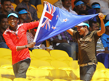 Indian fans show their support for NZ during their Group A match against Kenya on Sunday