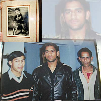 Dhoni as a child (top). With his brother Narendra (right)