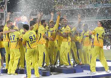 Chennai Super Kings player celebrate after winning IPL4