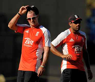 England's Andre Strauss and Ravi Bopara during a pratice session