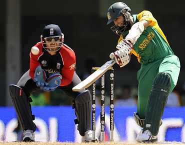 South Africa's Hashim Amla plays a shot on the off-side during his match against England