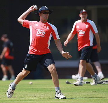 Jonathan Trott of England fields during a England nets session
