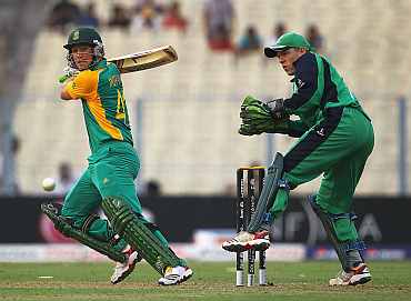 South Africa's Colin Ingram plays a shot during his match against Ireland in Kolkata