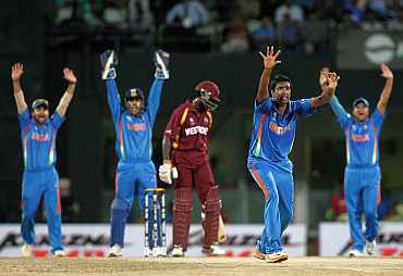 R Ashwin appeals during his match against West Indies