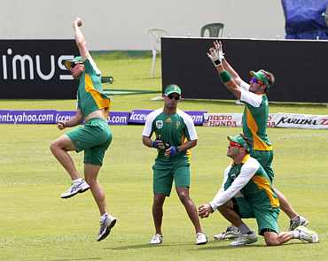 South African players during a practice session