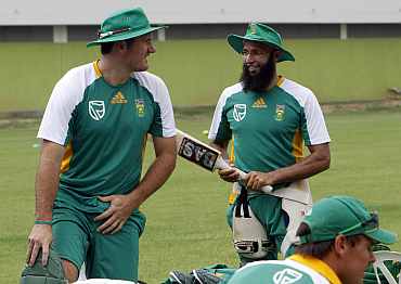 South Africa's Hashim Amla and Graeme Smith during a practice session