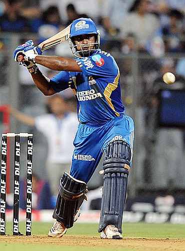 Ambati Rayudu plays a pull shot duing the IPL match between Mumbai Indians and Delhi Daredevils