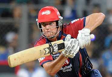 James Hopes plays a shot during his match against Mumbai Indians