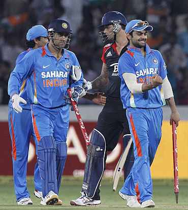 Indian players celebrate after winning against England