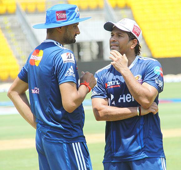 Harbhajan Singh with Sachin Tendulkar