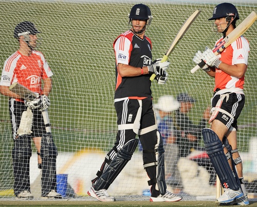 Kevin Pietersen and Alastair Cook of England